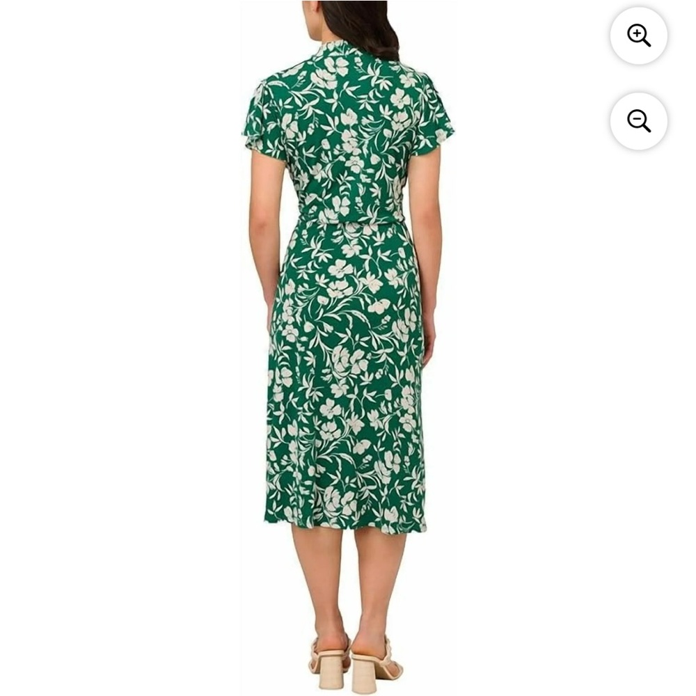 NWT! Adrianna Papell Women's Flutter Sleeve Floral Green&White Midi Dress Sz XL - Picture 3 of 13